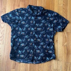 Molokai Surf Co. Navy Tropical Print Short Sleeve buttondown Shirt